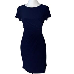Chaps Navy Blue Side Ruched Cocktail Dress, Size Small, Classy, Wedding, Party